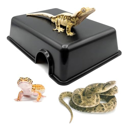 Pangea Reptile Hide Box (C- Medium), Black | Fits Most Standard Rack Units, Usable as Snake Tank Accessories, Good for Ball Python, Boas, Leopard Geckos, Kingsnake - size: C- Medium