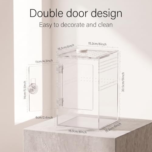 Tall Arboreal Tarantula Enclosure【𝐍𝐨 𝐀𝐬𝐬𝐞𝐦𝐛𝐥𝐲 𝐑𝐞𝐪𝐮𝐢𝐫𝐞𝐝】, Jumping Spider Enclosure, Front Above Opening, Cross Ventilation, Acrylic Arboreal Reptile Enclosure,Praying Mantis Enclosure - size: 6*6*9in