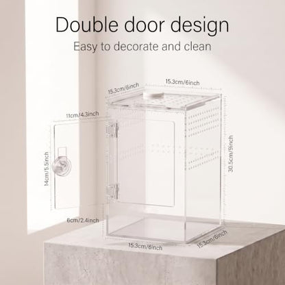 Tall Arboreal Tarantula Enclosure【𝐍𝐨 𝐀𝐬𝐬𝐞𝐦𝐛𝐥𝐲 𝐑𝐞𝐪𝐮𝐢𝐫𝐞𝐝】, Jumping Spider Enclosure, Front Above Opening, Cross Ventilation, Acrylic Arboreal Reptile Enclosure,Praying Mantis Enclosure - size: 6*6*9in