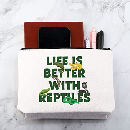 MNIGIU Reptile Lover Gift Life Is Better With Reptiles Cosmetic Bag Reptile Themed Gift Reptile Pet Carrier Bag