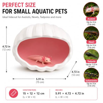 Ceramic Axolotl Hide Cave Hideout Tank Accessories Aquarium Decor for Pets | Hollow shaded resting spot、Weighted base, stays put、Fade-resistant glaze finish - size: Middle