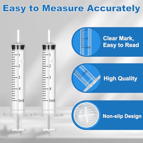 5ml Syringe with Measurement for Scientific Labs, Feeding Pets, Refilling and Measuring Liquids,Dispensing,with Cap (5PCS, 5ml) - size: 5PCS-5ml