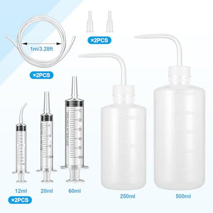 Geiserailie 8 Pcs Soft & Liquid Diet Kit 2 Large Plastic Syringe with Tube 2 Wash Bottles Squeeze 2 Curved Syringes Recovery Supplies for Eating and Drinking Liquid Food
