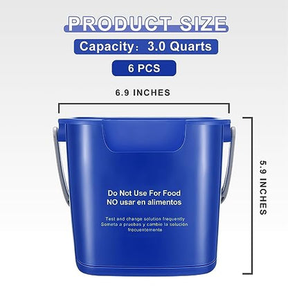Roshtia 6 Pcs 3 Quart Sanitizing Cleaning Bucket Square, Dark Blue | Sanitation Bucket Samll Sanitizer Pails for Restaurant Commercial Kitchen Cleaning, Detergent Storage for Office School - color: Dark Blue