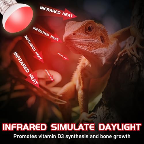 Infrared Reptile Heat Lamp, UVA Red Heat Light Bulb 25W, 2 Pack Reptile Heat Bulb, Infrared Basking Spot Light for Snake, Leopard Gecko, Turtle, Lizard - color: Red(25*2)