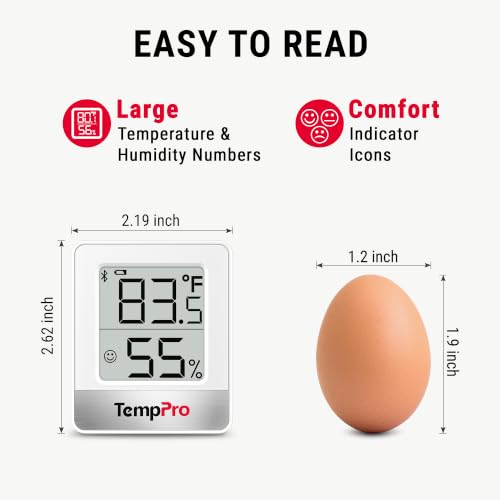 TempPro TempAir Bluetooth Hygrometer Thermometer for House | 260FT Indoor Temperature and Humidity Monitor with APP Alerts, 2-Year Data Export for Bedroom, Greenhouse, Nursery, Cellar - style: 2 Batteries