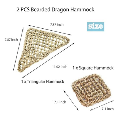 PIVBY Bearded Dragon Hammock（11.02" x 7.87", 2 PC） Reptile Lounger Climbing Toys Seagrass Fiber Habitat Tank Accessories for Chameleon, Lizards, Geckos, Snakes, Lguana, Amphibian Reptiles Habitats - size: 2 PCS
