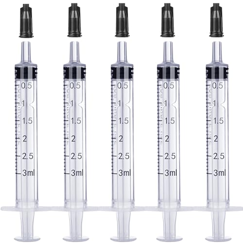 3ml Plastic Syringe Without Needle for Liquid - Measuring Syringes with Caps , Separate Sterile Packaging , Pet Medicine Small Syringe for Cats and Dog - 3 ml 5Pack