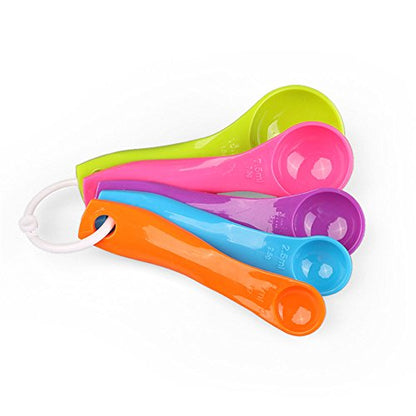 5 in 1 Colorful Plastic Tea Flour Coffee Measuring Spoons Set Kitchen Cooking Baking Tools (Random Color) - color: Colorful