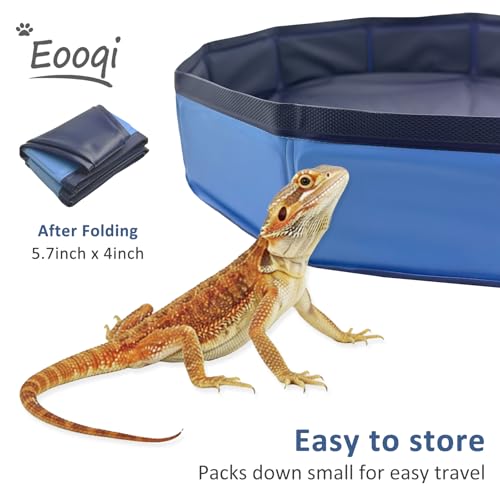 Eooqi Foldable Bearded Dragon Bath Tub, Blue 19 x 3.5 in Reptile Pool | Collapsible Non-Slip Reptile Water Tub for Lizards, Hedgehogs & Small Pets, Reinforced Bottom for Stability & Grooming - color: Blue