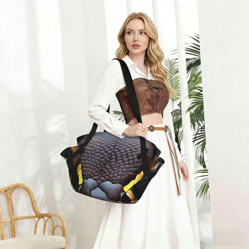Ball Phyton Snake Print Foldable Camping Tote Bag, Packable Picnic Mat And Beach Tote