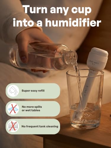 Portable Humidifier for Bedroom, Mini Humidifier fits any water bottle, USB-C Cool Mist Humidifier with 7 Color LED Night Light, Whisper quiet, 1200mAh Rechargeable for Car Office Travel