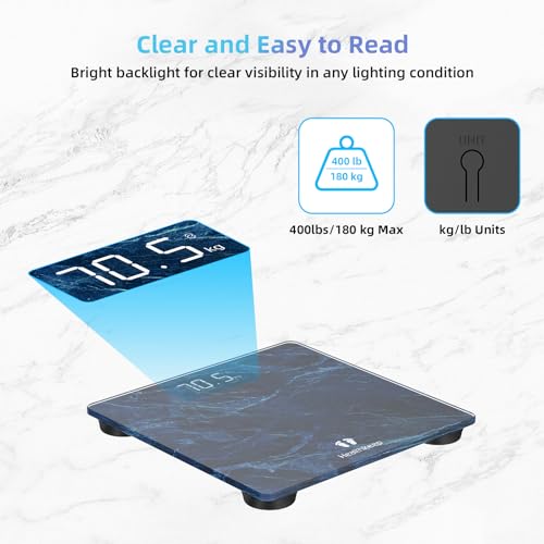 Healthkeep High Precision Digital Bathroom Scale with Step-On Technology LED Display Slim Design Max 180kg/400lb Marble Blue - color: Blue 400lb