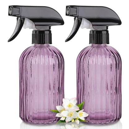 Glass Handheld Spray Bottle, 13.5oz, Purple, Adjustable Nozzle | Pressure Watering Can, Plant Mister Fine Mist for Indoor Flowers, Outdoor Gardening, Cleaning, Pets Care, Hair - color: Purple
