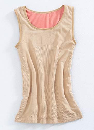 Womens Cotton Thermal Fleece Lined Underwear Tops Cami Tank Top Warm Base Layer Vest - color: Khaki, size: M / (Fit 88~115 lb)