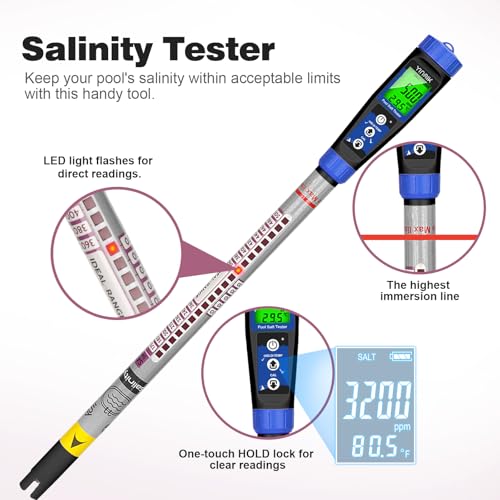 Truncheon Salt Meter Digital Salinity Tester for Saltwater Pool&Spa | Pool Tester Digital,Accurate Salt Testing Kit for Sodium Chloride Content 0-5100 ppm, Swimming Pool, Spa, Hot Tub - color: Black salinity meter