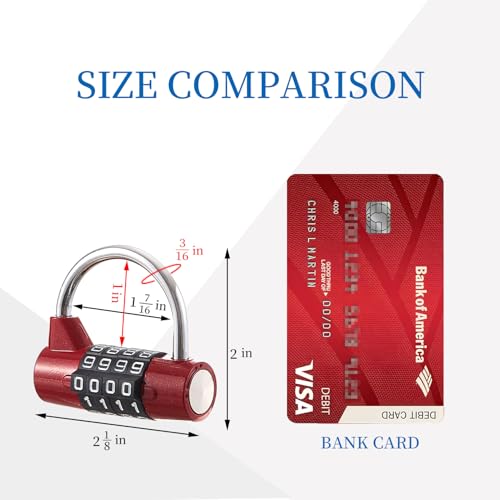 4-Digit Combination Lock, Red Shackle for School Gym Locker | Ideal for sports, toolbox, case, hasp storage. - size: 3.5" red