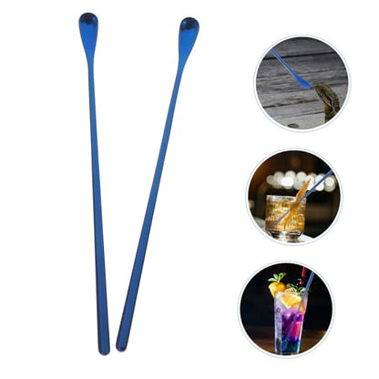 HANABASS 2pcs Long Handle Feeding Spoon for Reptiles Stirring Spoon Lizard Food Scoop Cup - color: Blue