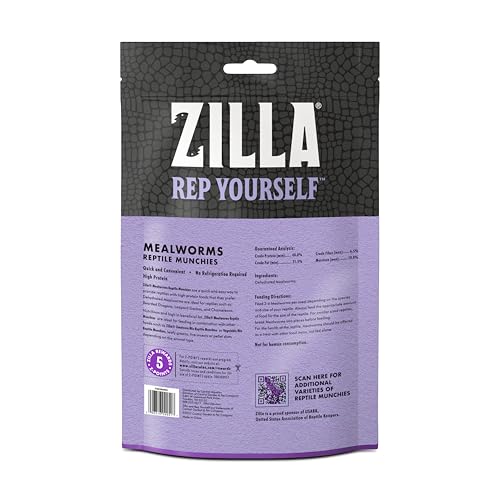 Zilla Reptile Munchies, Mealworms, All-Natural, Dehydrated Mealworms, Ideal for Bearded Dragons, Leopard Geckos, Chameleons and other lizards, Resealable Bag | All-Natural, Dehydrated, Ideal for Bearded Dragons, Leopard Geckos, Chameleons and Other Lizard