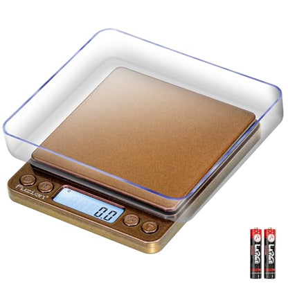 Fuzion Small Gram Scale 3000g, Digital Kitchen Food Scale, Gram and Ounce | Ombré, 0.1g Accuracy, 6 Modes, 2 Trays Included, Tare, Piece Counting, For Food, Coffee, Cooking, Herb, Reptiles, Coins - color: Ombré Gold-Pink