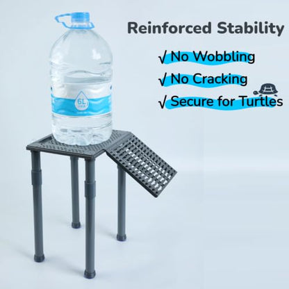 Upgraded Standing Turtle Basking Platform with Ramp, Built-in Feeding Tray | Adjustable Height, No Zip Ties, Non-Slip Ramp, Stable & Secure Turtle Dock for 30+ Gallon Aquariums (Fits Tanks 12+ In Wide) - size: 10 × 7.9 inch