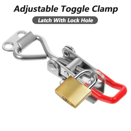 6 Pack 4001 Toggle Latch Clamp with Lock Hole, 304 Stainless Steel Adjustable Quick Release Pull Latch for Smoker, Toolbox, Cabinet – 330Lbs Holding Capacity, Silver & Red Handle, Includes Screws