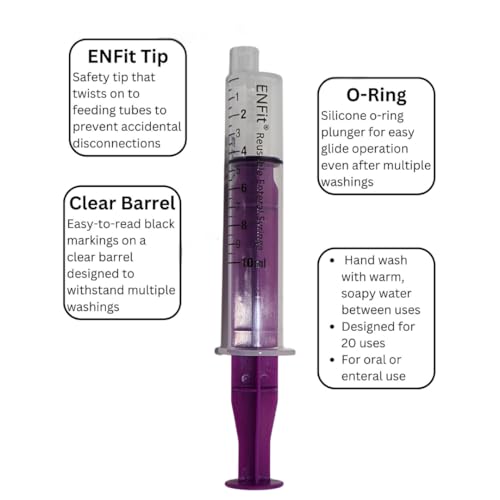 Envue ENFit 10mL Reusable O-Ring bFed Syringe for Tube Feeding, 25-Pack, Purple Plunger