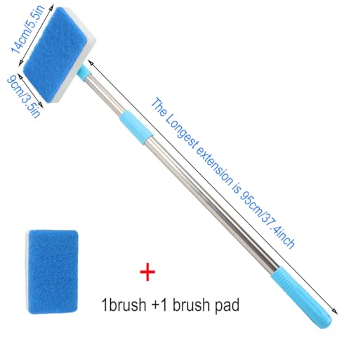 Yamibobo Long Handle Fish Tank Sponge Brush Extendable Aquarium Fish Tank Cleaning Set for Glass, Fish Tank Sponge Cleaner with 1 Sponge Pad