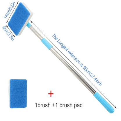Yamibobo Long Handle Fish Tank Sponge Brush Extendable Aquarium Fish Tank Cleaning Set for Glass, Fish Tank Sponge Cleaner with 1 Sponge Pad