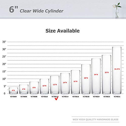 WGV Cylinder Glass Vase, Width 6", Height 12", [Different Heights Available] Clear Container Terrarium for Wedding Centerpiece, Party Event, Home Decor, 1 Piece - size: 6"x12"H