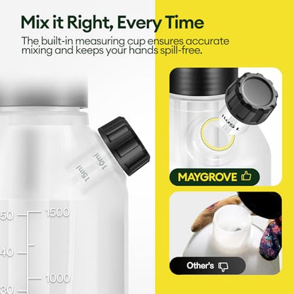 MAYGROVE 50oz Pump Sprayer, Hand Water Spray Bottle | Clear Plant Sprayer with Side Filling Port, Measuring Cup, Adjustable Nozzles, Safe Pressure Relief Valve for Indoor Plant