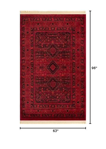 Unique Loom Tekke Collection Area Rug - Sheibani (5' 3" x 8' Rectangle, Red/ Black) - size: 5'3" x 8' (Rectangular)