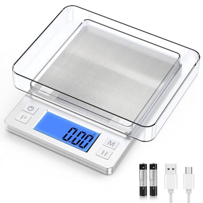 BOMATA 0.01g Small Digital Gram Scale, Upgraded 1kg Jewelry Scale | USB Rechargeable, Larger Display, Hold Function, High Precision, Grams and Ounces for Herb, Coin,Powder,Yeast, Kitchen Sliver - size: 0.01g/1kg Silver