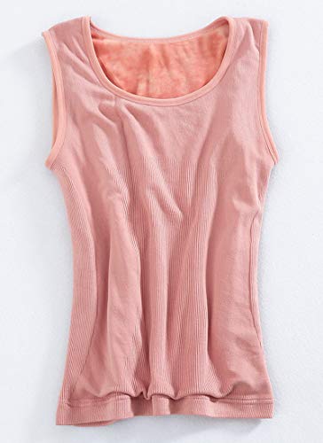 Womens Cotton Thermal Fleece Lined Underwear Tops Cami Tank Top Warm Base Layer Vest - color: Pink, size: L / (Fit 120~145 lb)