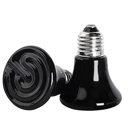 50W Mini Reptile Heat Lamp Bulb(2 Pack) E26/E27 Base,AC110-120V,Pet Infrared Ceramic Heat Emitter, or Reptile Like Lizard,Tortoise,Brooder Coop, Aquarium,Snake,No Light,Black
