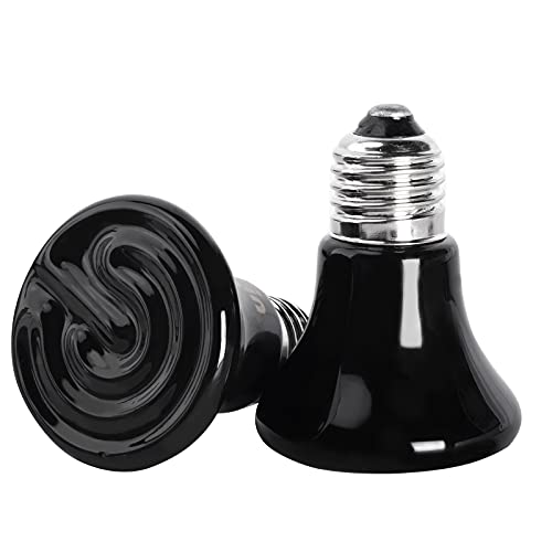 50W Mini Reptile Heat Lamp Bulb(2 Pack) E26/E27 Base,AC110-120V,Pet Infrared Ceramic Heat Emitter, or Reptile Like Lizard,Tortoise,Brooder Coop, Aquarium,Snake,No Light,Black