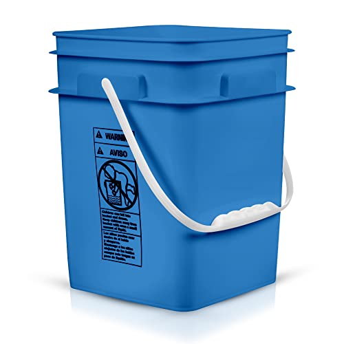 4 Gallon Square Food Grade Bucket Pail with Plastic Handles and Lid (Pack of 3) Made in USA containers (Blue) - color: Blue