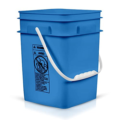 4 Gallon Square Food Grade Bucket Pail with Plastic Handles and Lid (Pack of 3) Made in USA containers (Blue) - color: Blue