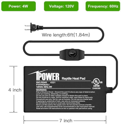 iPower 4 by 7 Inch Reptile Heating Pad with Temperature Adjustable Controller Knob, Under Tank Warmer Terrarium Heat Mat for Reptiles and Amphibians - size: 4 X 7 Inch, style: Heat Pad with Adjust Knob