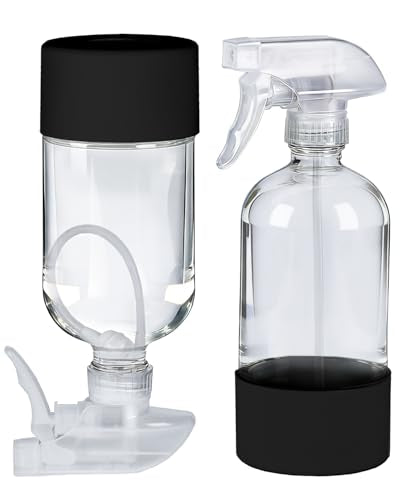 2 Pack 360° Glass Spray Bottles with Silicone Sleeve Black | 360° Inverted Spray Nozzle, Gravity Ball Designed for Cleaning Crack & Crevice, Leak-proof and Pressure-Resistant Design - color: Black