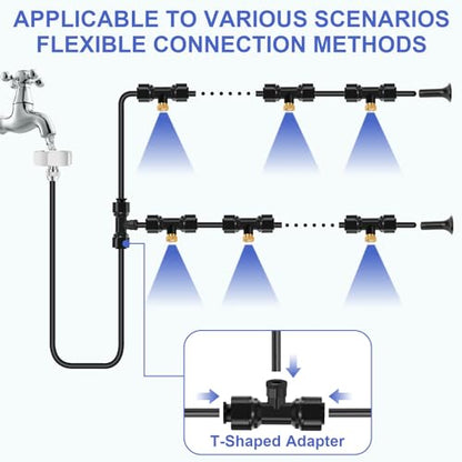 GMAULEE Misting Cooling System, DIY 33FT(10M) Misting Line +7 Brass Mist Nozzles+ a Brass Connector(3/4'') Outdoor Mister System for Patio Waterpark Garden Trampoline Greenhouse - size: 33 ft (10M)+7 Brass