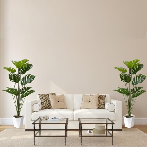 SAJANDAS Set of 2 Artificial Monstera Deliciosa Plants in Pots, Fake Tropical Palm Tree with Greenery Leaves Stems, 44 Inch Faux Swiss Cheese Floor Plants Indoor for Store, Office, Home Decor - size: 44 inch