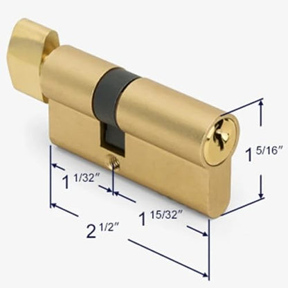 Offset Euro Profile Lock Cylinder with Thumb Turn Fits for Pella Storm Door 2-Bolt Lock, Includes 3 Solid Brass Keys (1, Polished Brass) - color: Polished Brass