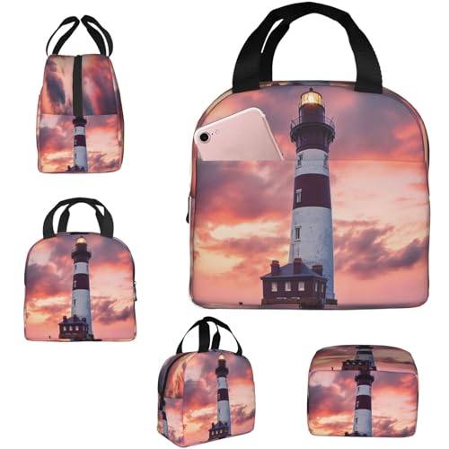 Insulated Lunch Bag Beauty Lighthouse Lunch Box for Women Men Reusable Leakproof Lunch Cooler Bag for Office Picnic - color: Beauty Lighthouse