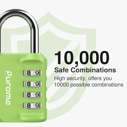 Puroma 1 Combination Lock Locker 4 Digits Combo Padlock Gym Yellow-Green | For School Gate Fence Toolbox Hasp Storage, Outdoor, Resettable, Weatherproof, Side Window, Crack Cut Resist, Hardened Steel - color: Yellow-Green