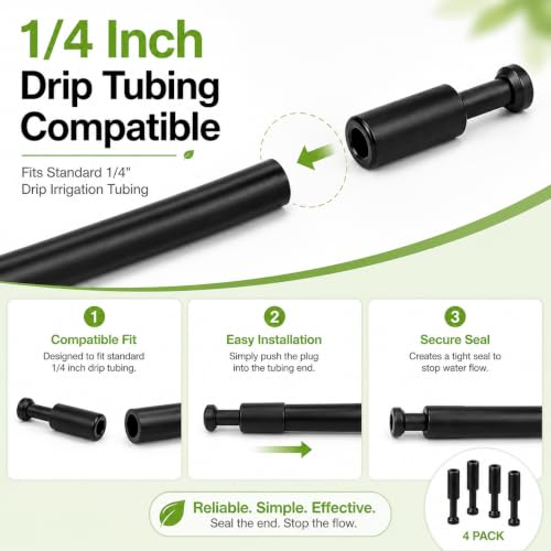 4-Pack 1/4 Inch Drip Irrigation T Plugs for Watering Kits | Push-In Plugs Seal Tubing Ends, Replace Lost Parts and Adjust Garden Watering Layouts for HEKIWAY Kits - size: 1/4 T Plug (Fitting)
