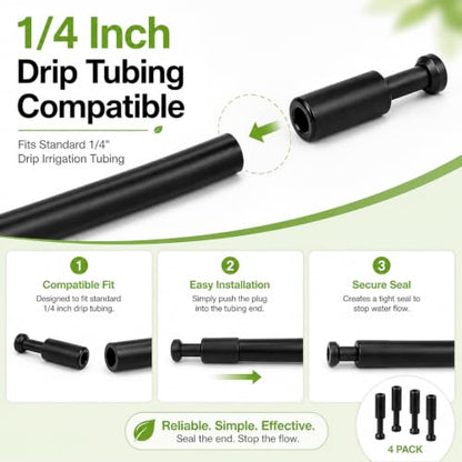 4-Pack 1/4 Inch Drip Irrigation T Plugs for Watering Kits | Push-In Plugs Seal Tubing Ends, Replace Lost Parts and Adjust Garden Watering Layouts for HEKIWAY Kits - size: 1/4 T Plug (Fitting)