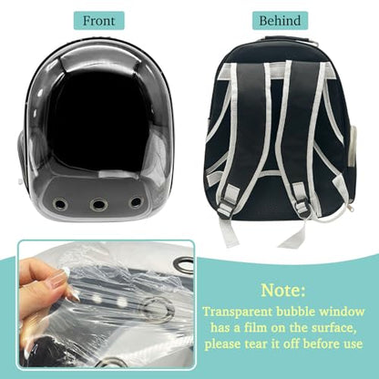 PINVNBY Bearded Dragon Carrier Backpack with Harness and Leash Set Large Reptile Travel Carrier Portable Lizard Backpack Clear Bubble Window Small Animal Carrying Bag for Gecko Kitten Rabbit (Black) - color: Black