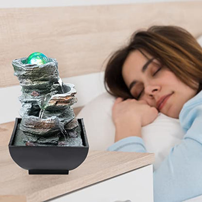Father'sDen Tabletop Water Fountain-Indoor Waterfall-Desk Fountain-Audible Relaxing Waterfall Sounds from mini Water Feature with Inspiring LED Colors from Spinning Glass Ball