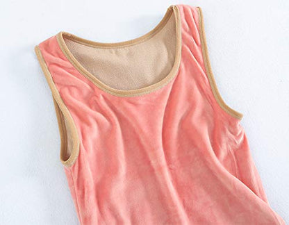 Womens Cotton Thermal Fleece Lined Underwear Tops Cami Tank Top Warm Base Layer Vest - color: Pink, size: M / (Fit 88~115 lb)